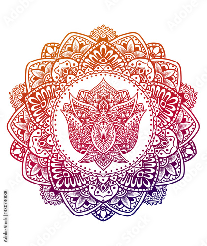 Circle mandala with lotus pattern style on white background-vector