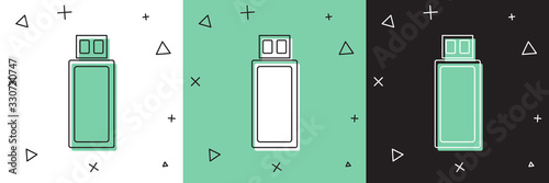 Set USB flash drive icon isolated on white and green, black background. Vector Illustration