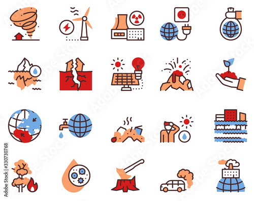 Climate change and global warming color linear icon set. Natural disaster and ecology concept