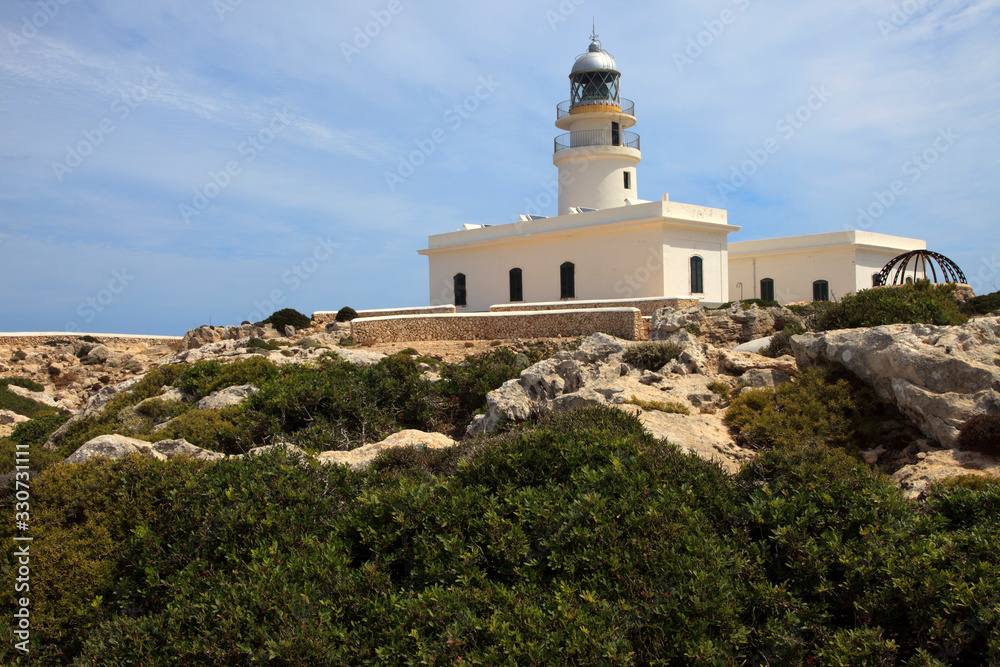 Cape Cavalleria, Menorca / Spain - June 23, 2016: The lighthouse at Cape Cavalleria, Menorca, Balearic Islands, Spain