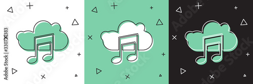Set Music streaming service icon isolated on white and green, black background. Sound cloud computing, online media streaming, song, audio wave. Vector Illustration