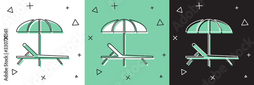Set Sunbed icon isolated on white and green, black background. Beach umbrella and Sun lounger. Vector Illustration