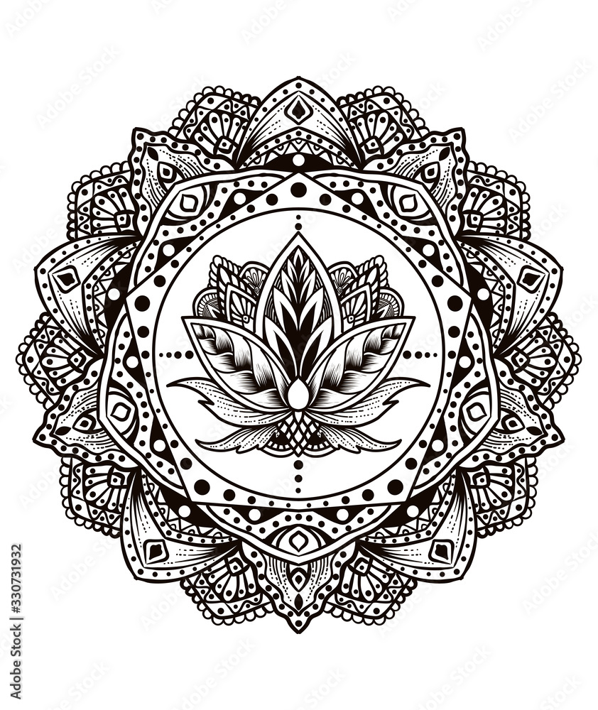 Circle mandala with lotus pattern style on white background-vector