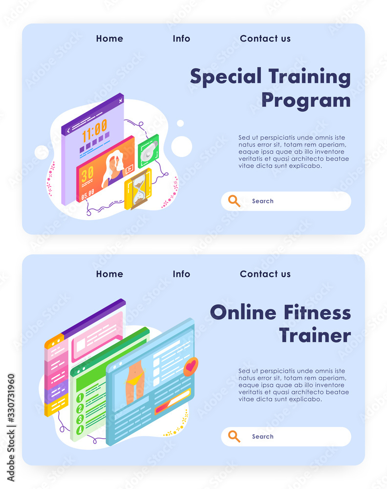 Fototapeta premium Weight loss and slim body program. Online fitness trainer. Sport activity tracking. Vector web site design template. Landing page website concept illustration.