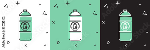 Set Plastic canister for motor machine oil icon isolated on white and green, black background. Oil gallon. Oil change service and repair. Vector Illustration