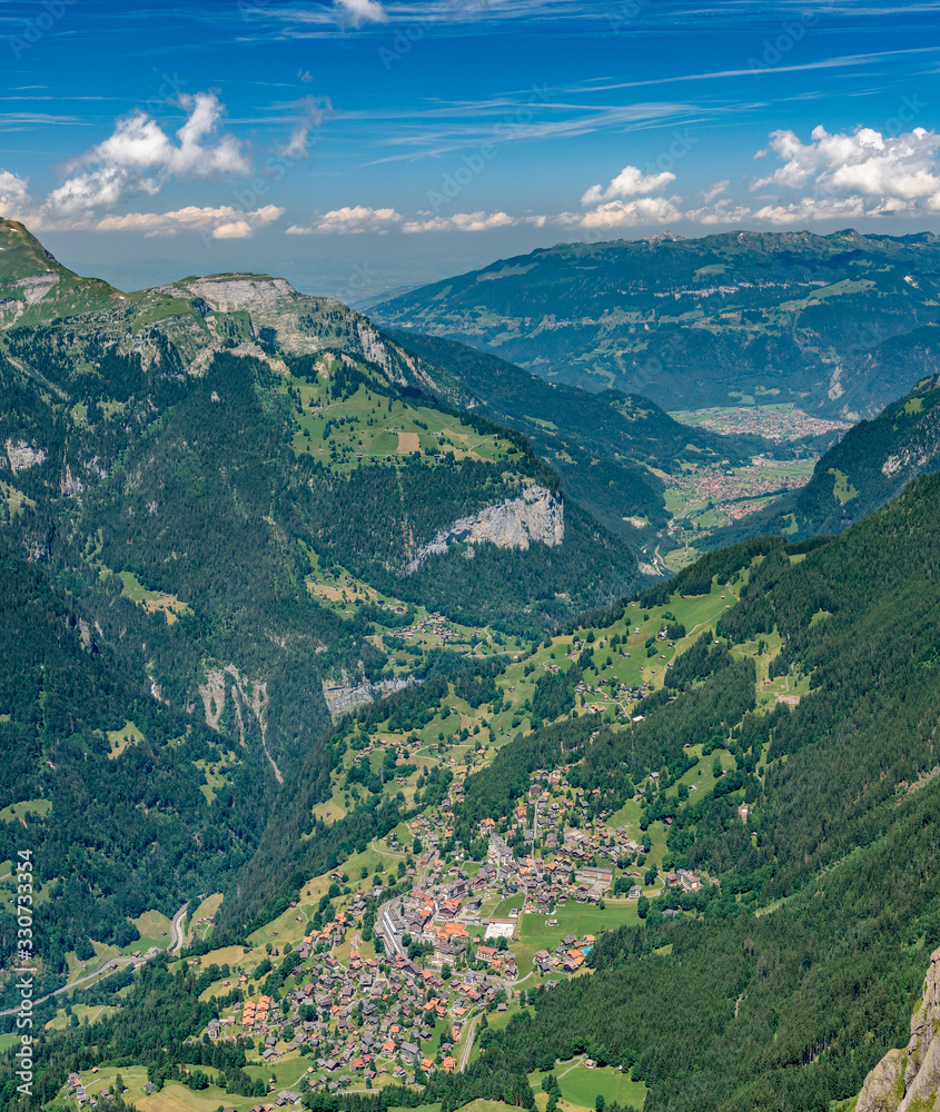 Switzerland, Panoramic view on Wengen from above