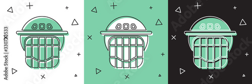 Set Hockey helmet icon isolated on white and green, black background. Vector Illustration photo