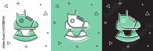 Set Skates icon isolated on white and green, black background. Ice skate shoes icon. Sport boots with blades. Vector Illustration