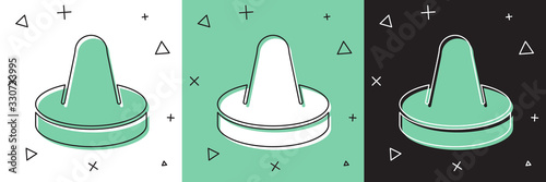 Set Mallet and puck for playing air hockey game icon isolated on white and green, black background. Vector Illustration