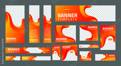 set of creative web banners of standard size with a place for photos. Business ad banner. Vertical, horizontal and square template. vector illustration EPS 10