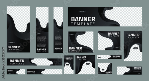 set of creative web banners of standard size with a place for photos. Business ad banner. Vertical, horizontal and square template. vector illustration EPS 10