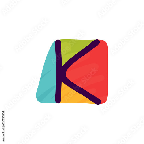 K letter logo in kids paper applique style.