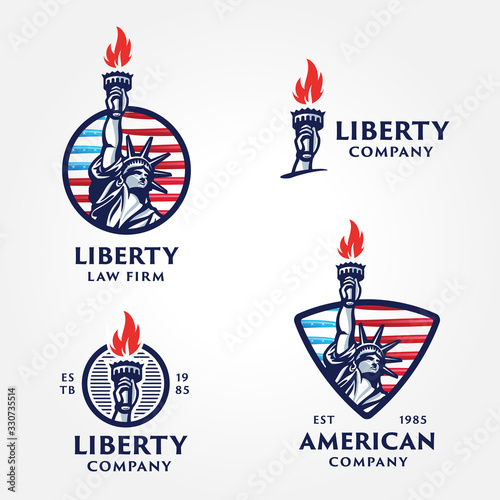 Fototapet Set of Solid And Bold Liberty Statue Badges.