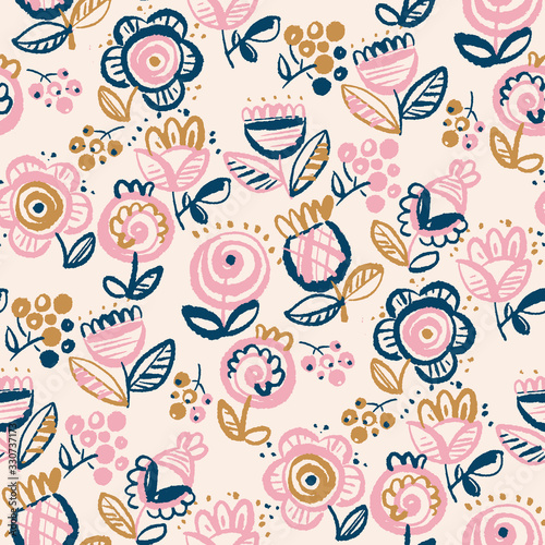 Lush abstract flowers in rustic vibes seamless pattern