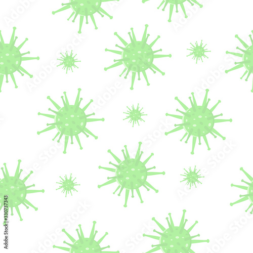 Seamless texture infection Bacteria, Viruses, Microbes on a white background, vector illustration. Stop coronavirus