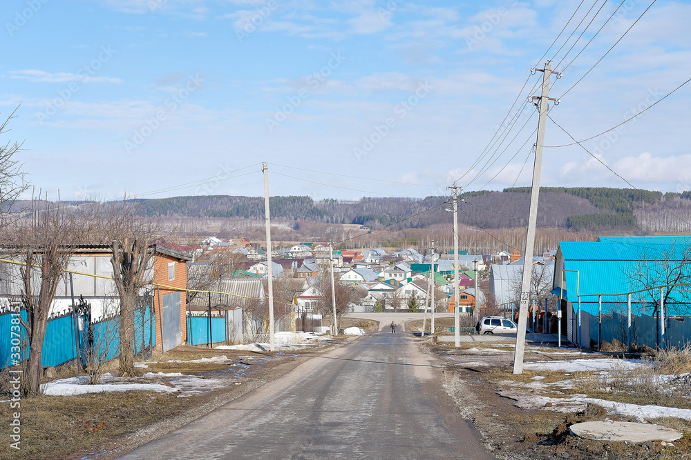 road with a beautiful background from a Russian village baltasi tatatrstan