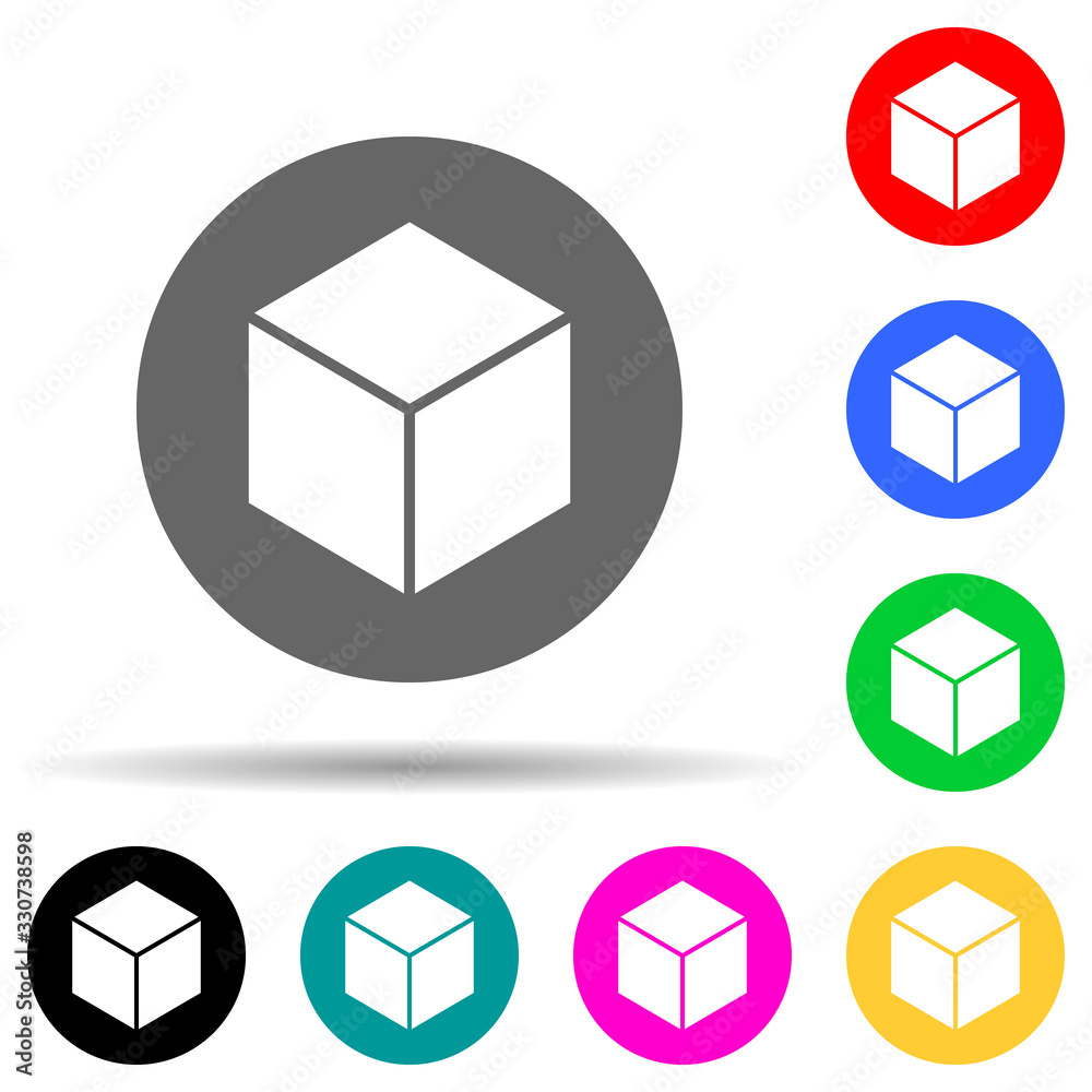 cube in a circle multi color style icon. Simple thin line, outline vector of web icons for ui and ux, website or mobile application cube in a circle multi color style icon. Simple thin line, outline vector of web icons for ui and ux, website or mobile application