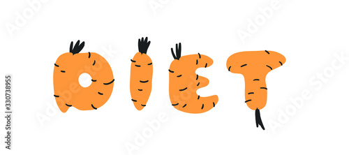 Fototapeta Naklejka Na Ścianę i Meble -  Hand drawn Carrot ABC and word. Cartoon vector illustration veggies font.  Flat drawing vegetarian food. Actual Creative Vegan art work