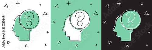 Set Human head with question mark icon isolated on white and green, black background. Vector Illustration
