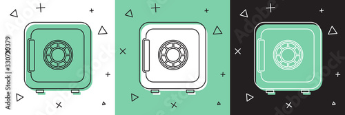 Set Safe icon isolated on white and green, black background. The door safe a bank vault with a combination lock. Reliable Data Protection. Vector Illustration