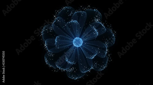 Beautiful Flower Background. Blue Particles with Shimming Stars. Loop photo