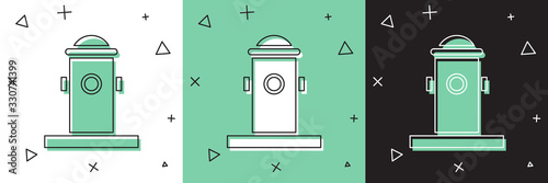 Set Fire hydrant icon isolated on white and green, black background. Vector Illustration