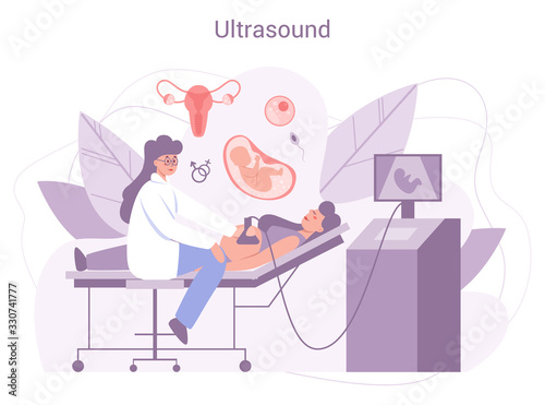 Pregnant woman visiting female doctor in hospital. Patient