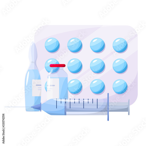 Medication and health treatment concept. Collection of pharmacy