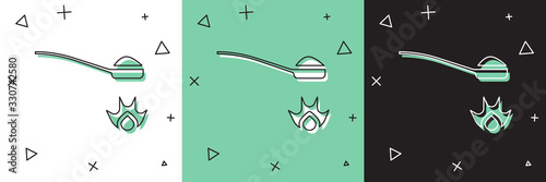 Set Heroin in a spoon icon isolated on white and green, black background. Concept of drug addiction and dependence from the narcotic. Junkie lifestyle. Vector Illustration