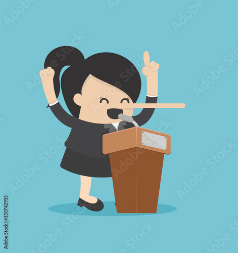 Business concept cartoon illustration Businesswoman with long nose