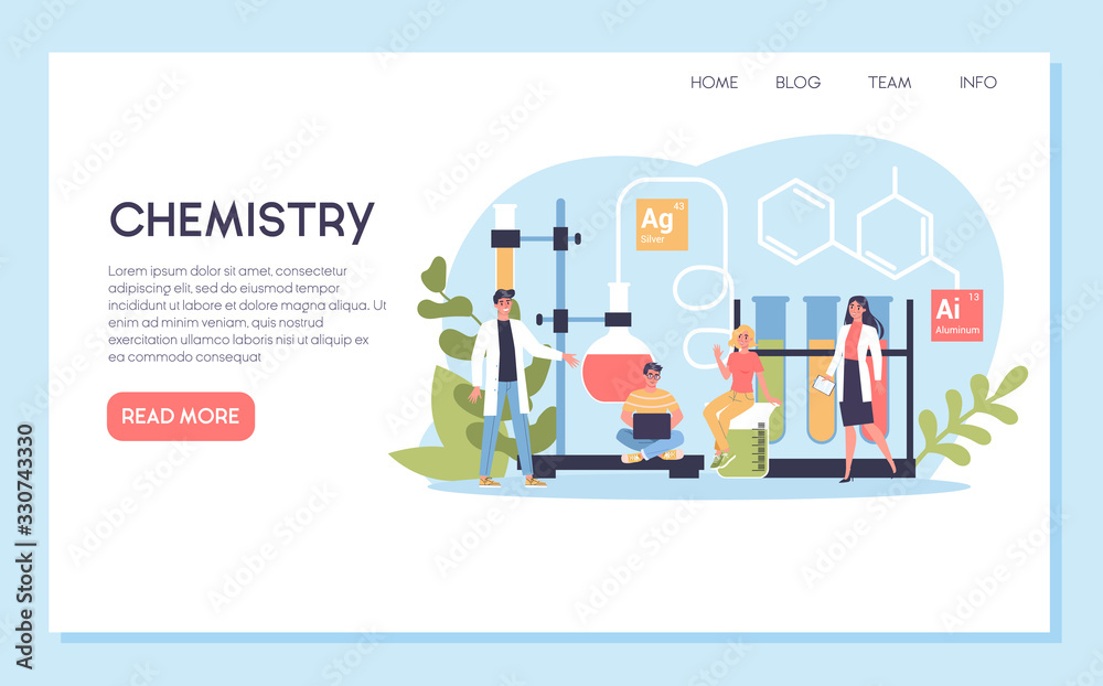 Chemistry subject web banner or landing page. Scientific experiment Chemistry subject web banner or landing page. Scientific experiment