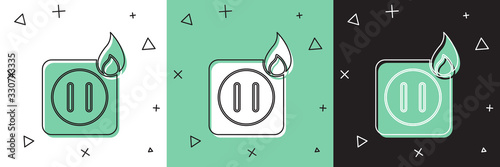 Set Electric wiring of socket in fire icon isolated on white and green, black background. Electrical safety concept. Plug outlet on fire. Vector Illustration