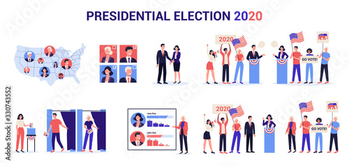 2020 presidential election in the USA set. Election campaign photo