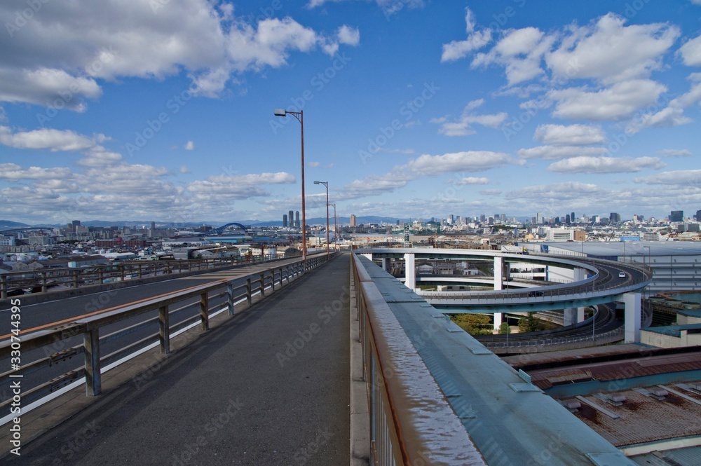 Scenery of Senbonmatsuohashi River Bridge in Osaka,Japan.