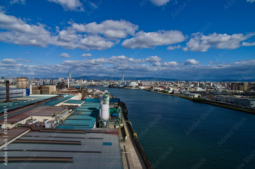 Scenery of industrial area in Osaka city Taisho Ward.