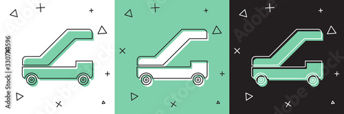 Set Passenger ladder for plane boarding icon isolated on white and green, black background. Airport stair travel. Vector Illustration