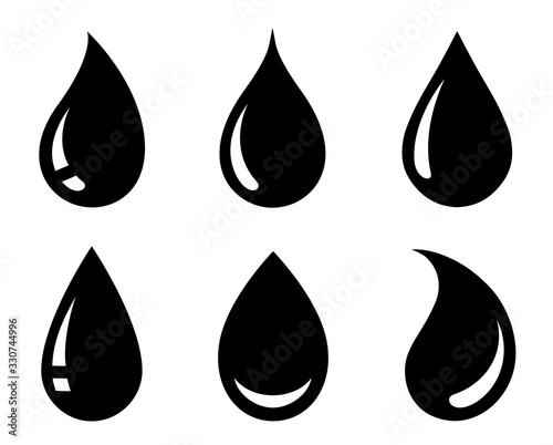 black abstract glossy drop icons set silhouette