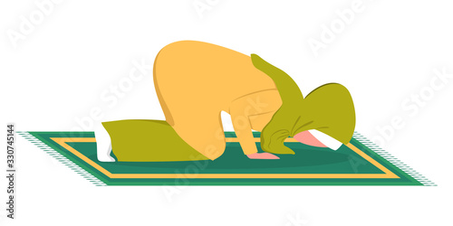 Muslim woman praying position. Woman in traditinal clothes