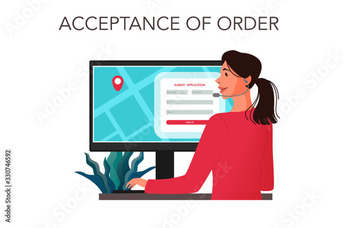 Food delivery concept. Operator accept an order from a client.