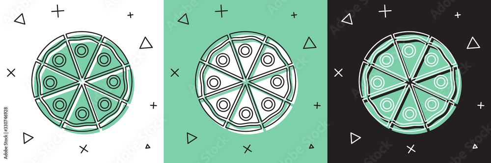 Fototapeta Set Pizza icon isolated on white and green, black background. Fast food menu. Vector Illustration