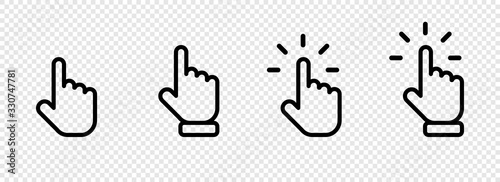 Cursor click collection. Cursor computer mouses, isolated on transparent background. Clicking cursor vector icons. Pointing hand clicks. Vector illustration