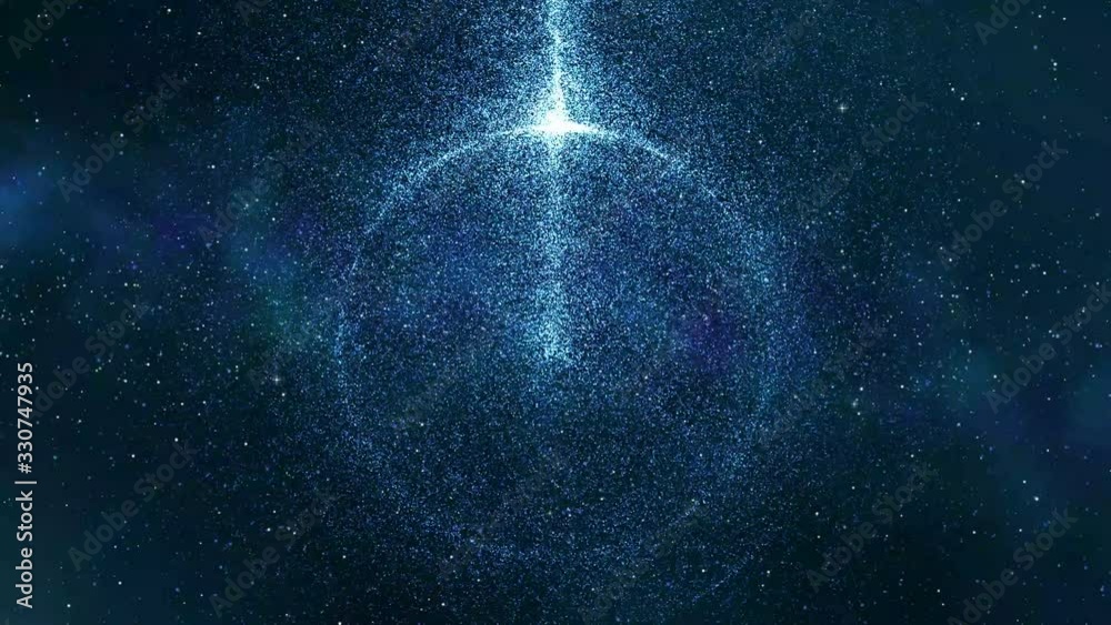 Futuristic orb with energy flow. Round sphere with particles flowing as concept of network data, information and digital communication.