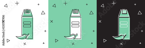 Set Pepper spray icon isolated on white and green, black background. OC gas. Capsicum self defense aerosol. Vector Illustration