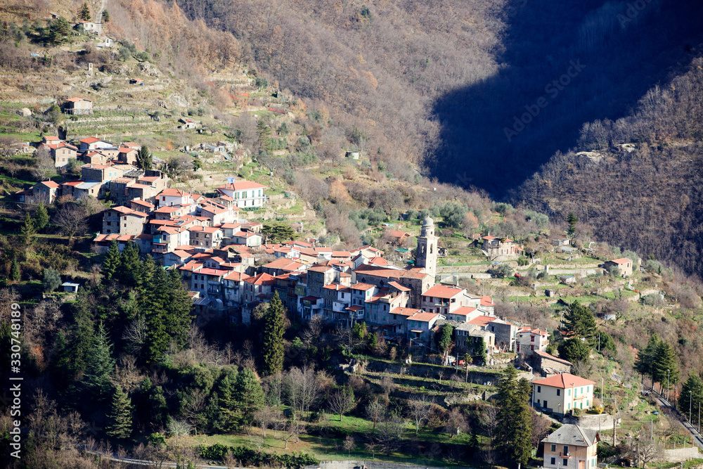 Obraz premium Triora (IM), Italy - February 15, 2017: View from The witches village of Triora, Imperia, Liguria, Italy.