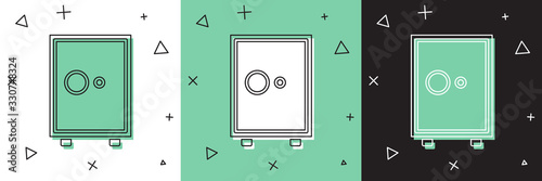 Set Safe icon isolated on white and green, black background. The door safe a bank vault with a combination lock. Reliable Data Protection. Vector Illustration