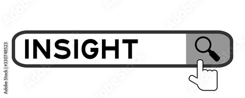 Search box with word insight and hand icon over magnifier on white background