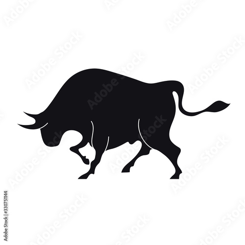 Vector image of a bull. Cattle. Black and white illustration.