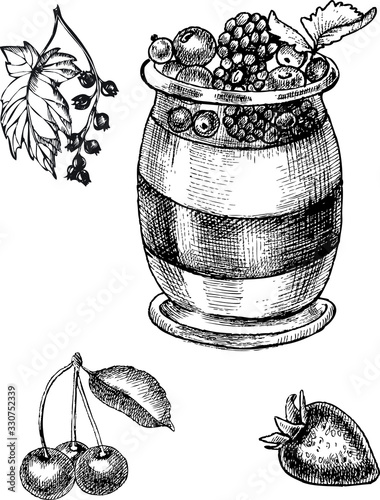 Monochrome vector italian panna cotta illustration.