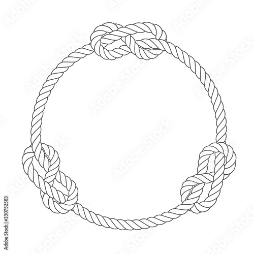 Round rope frame with knots, simple style line rope, marine border