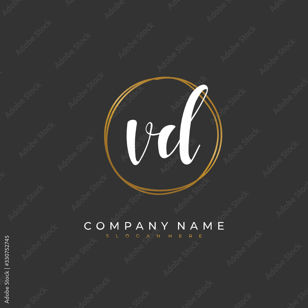 Handwritten initial letter V D VD for identity and logo. Vector logo template with handwriting and signature style.